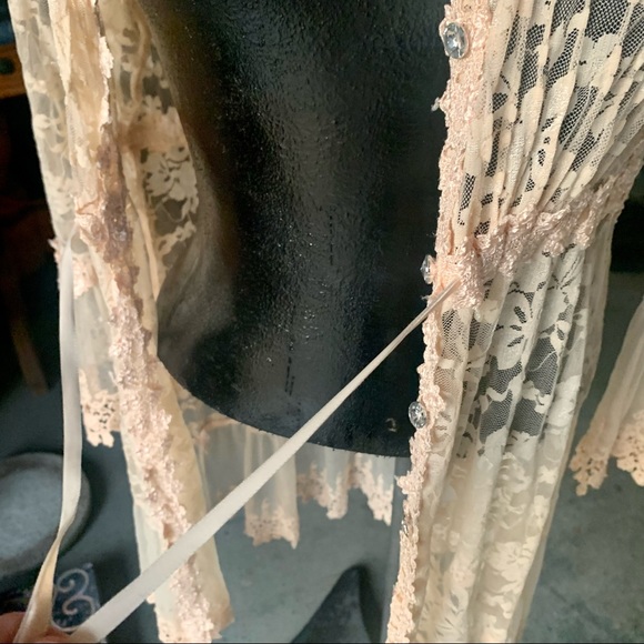 Passion Concept Lace Duster Cardigan – High Collar, Embroidered Sheer-Size M - Picture 8 of 11